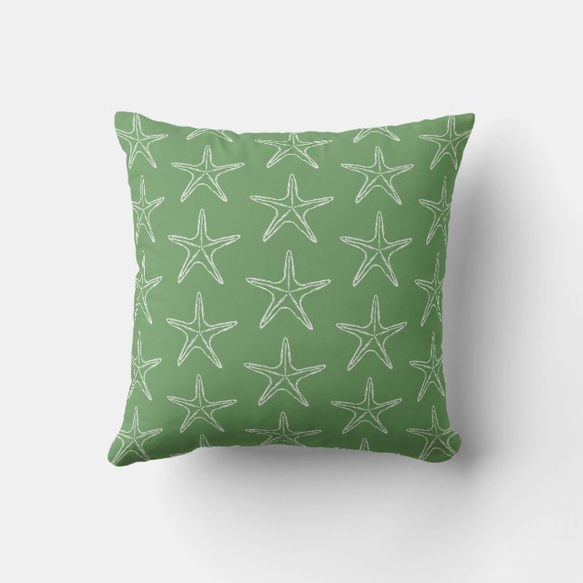Starfish Sketch Pattern On Light Green Cushion (Back)