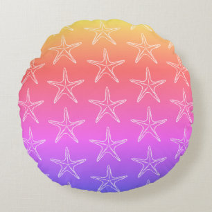 Starfish Sketch Pattern On Pastel Colours Round Cushion