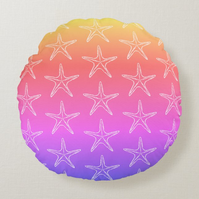 Starfish Sketch Pattern On Pastel Colours Round Cushion (Front)