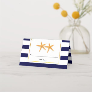Starfish & stripes navy blue wedding folded escort place card