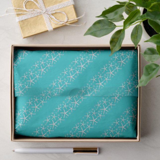 Starfish Stripes on Aqua All Occasion Tissue Paper (Gift)