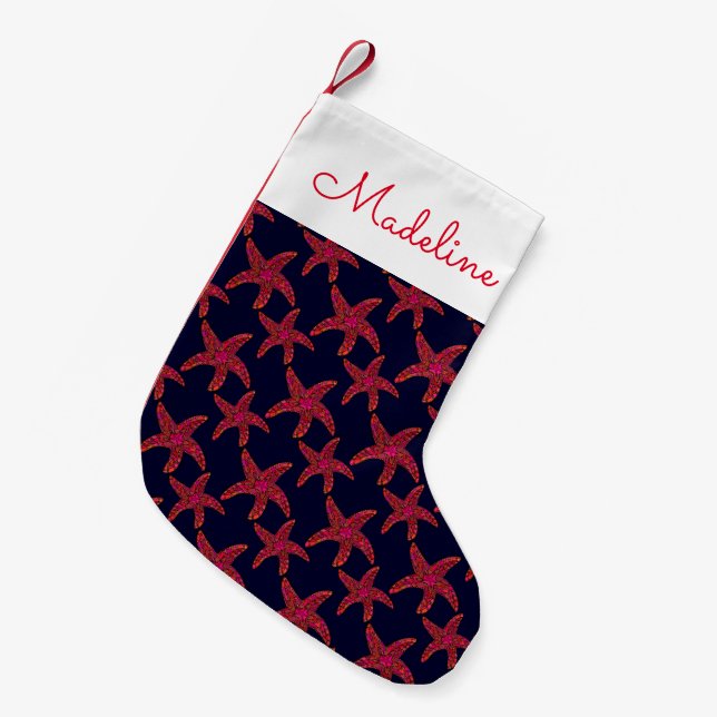 Starfish Style Pattern | Add Your Name Small Christmas Stocking (Front (Hanging))