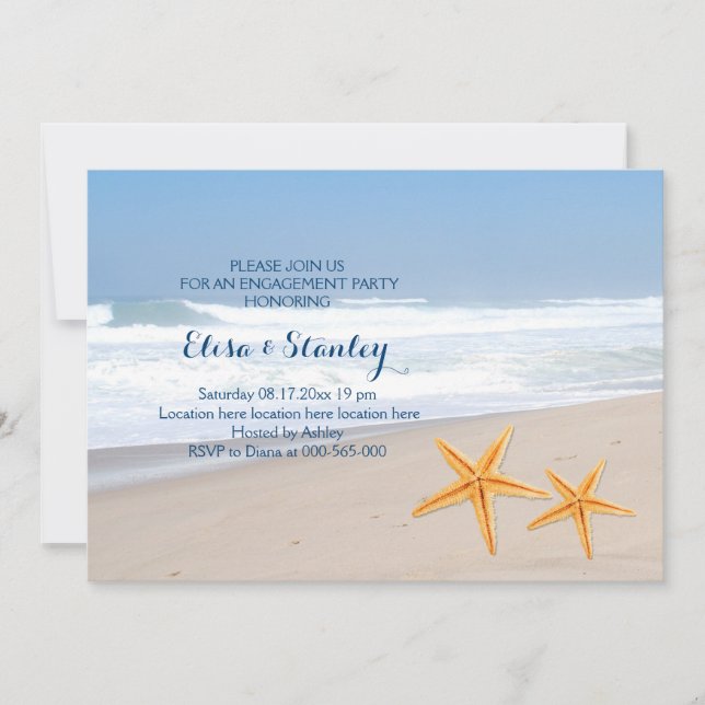 Starfish summer beach wedding engagement party invitation (Front)