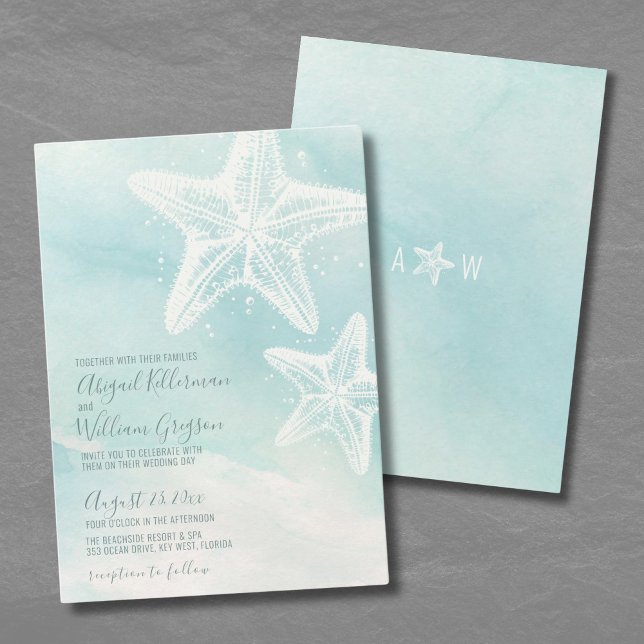 Starfish Summer Beach Wedding Invitation (Starfish Watercolor Summer Beach Wedding Invitation)
