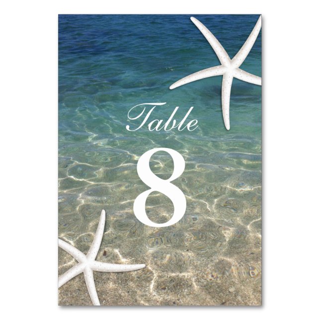 Starfish Summer Beach Wedding Table Numbers (Front)