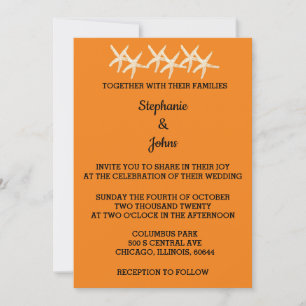 Starfish Sunset Orange Modern Colourful Wedding Invitation