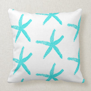 Starfish Teal Blue White Cute Patterns Cotton Cushion