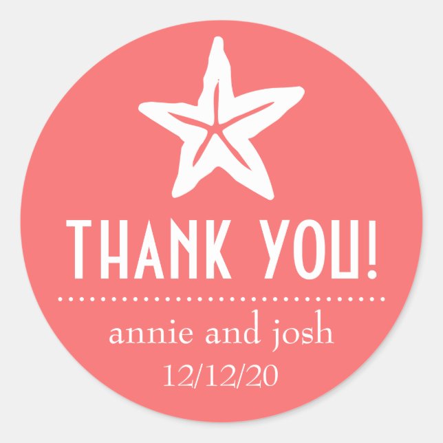Starfish Thank You Labels (Coral) (Front)