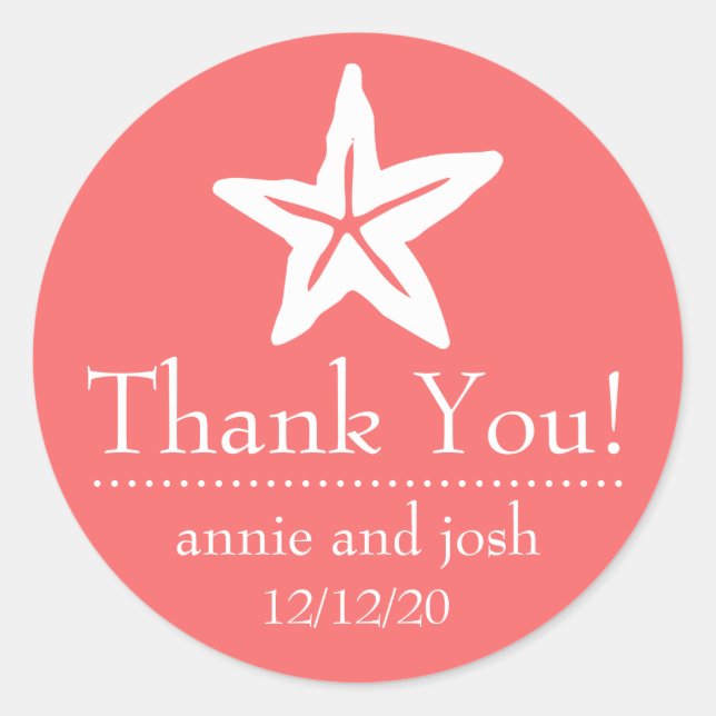 Starfish Thank You Labels (Coral) (Front)