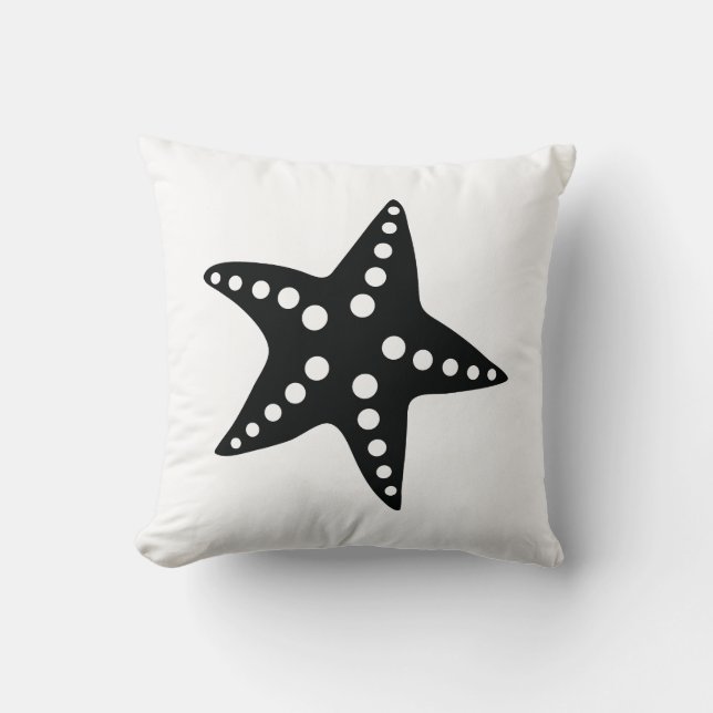 Starfish Throw Pillow, Beach Ocean Theme, Black Cushion (Front)
