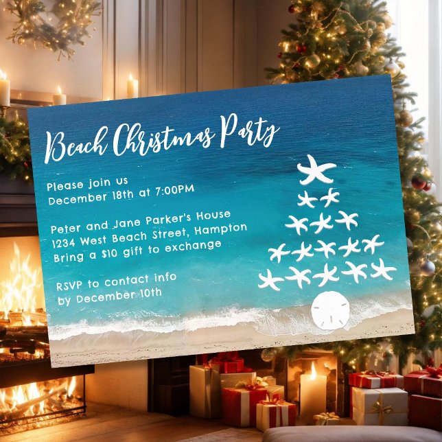 Starfish Tree Beach Christmas Party Invitation (Creator Uploaded)