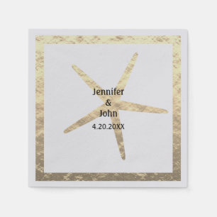 Starfish Tropical Gold Couple Name Wedding Silver Napkin