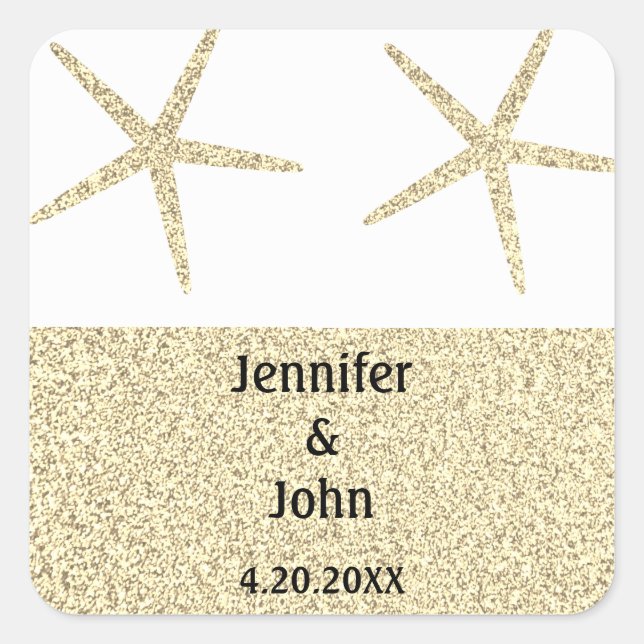 Starfish Tropical Gold Glitter White Wedding Cute Square Sticker (Front)