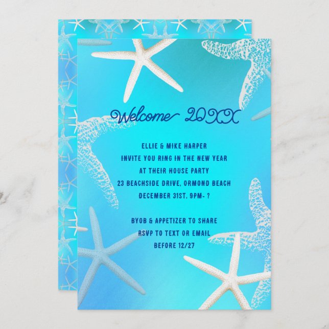 Starfish Tropical New Years Eve Party Invitation (Front/Back)