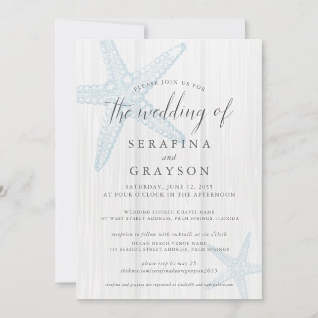 Starfish Tropical Rustic Beach Wedding All in One  Invitation (Front)