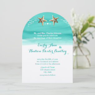 Starfish Turquoise Aqua Destination Beach Wedding Invitation