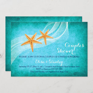 Starfish turquoise beach wedding couples shower invitation