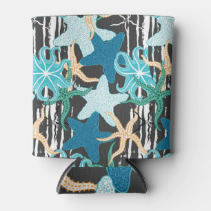 Starfish Vintage: Dark Striped Background. Can Cooler