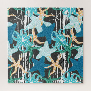 Starfish Vintage: Dark Striped Background. Jigsaw Puzzle