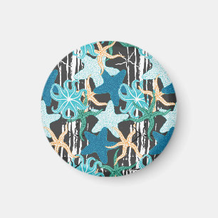 Starfish Vintage: Dark Striped Background. Magnet