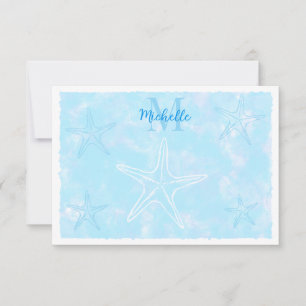 Starfish Watercolor Custom Monogram Pastel Blue Card