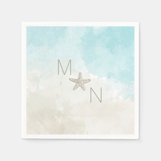 Starfish watercolor monogram napkin (Front)
