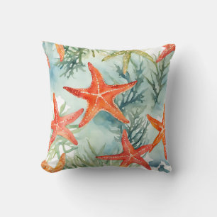 Starfish Watercolor Ocean Coastal Cushion