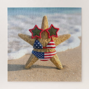 Starfish Wearing Flag Bikini and Star Sunglasses Jigsaw Puzzle