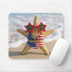 Starfish Wearing Flag Bikini and Star Sunglasses Mouse Pad