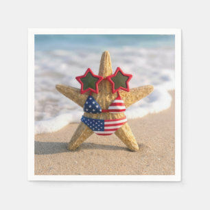 Starfish Wearing Flag Bikini and Star Sunglasses Napkin