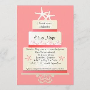 Starfish Wedding Cake Invitations - Coral