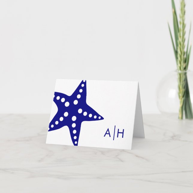 Starfish Wedding Folded Thank You Cards, Navy Blue (Front)