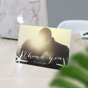 Starfish Wedding Photo Elegant Script You Thank You Card