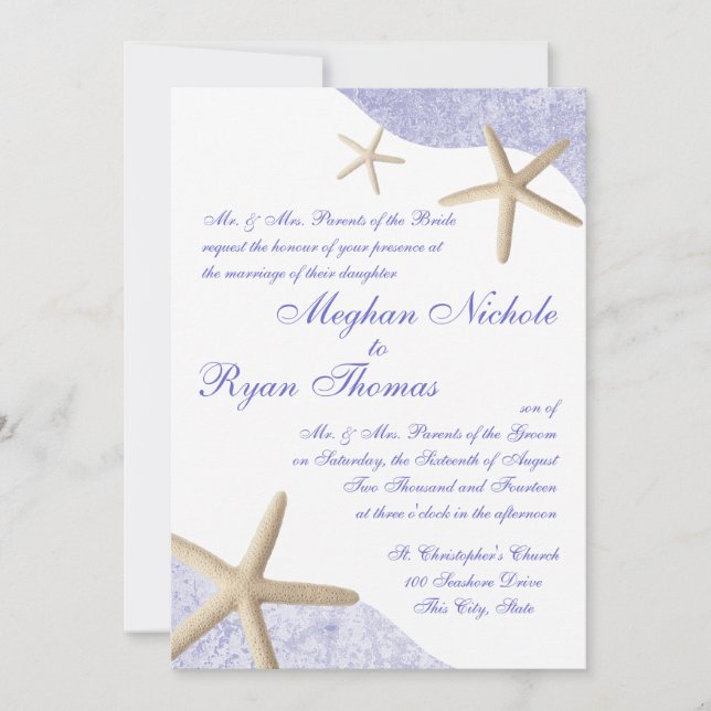 Starfish Wedding Purple Invitation (Front)