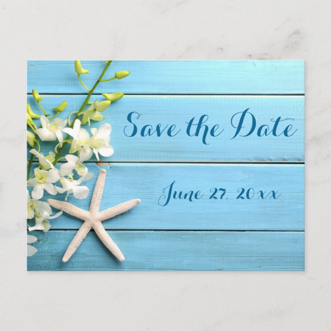 Starfish Wedding Save The Date Postcards Orchid (Front)