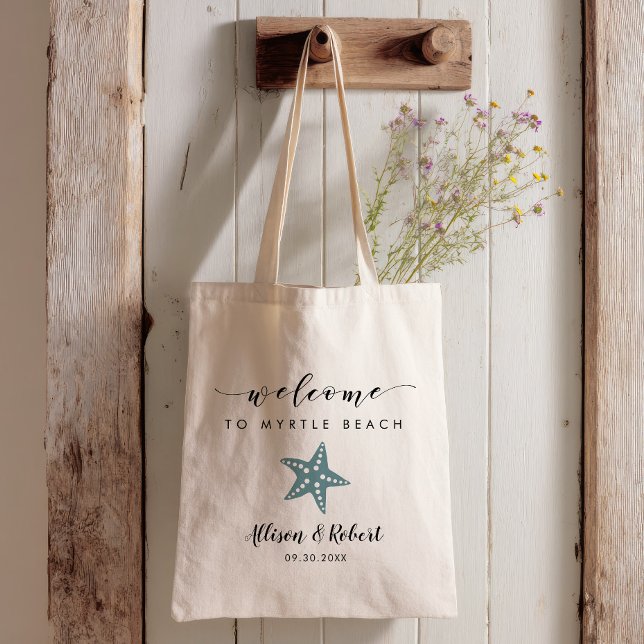 Starfish Wedding Welcome Bag, Grey Blue Tote Bag (Creator Uploaded)