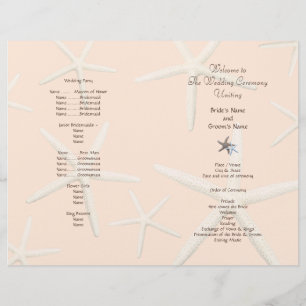 Starfish White Beach Wedding Folded Fan Program