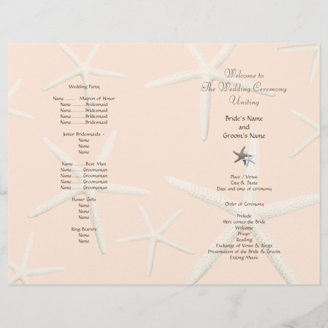 Starfish White Beach Wedding Folded Fan Program (Front)