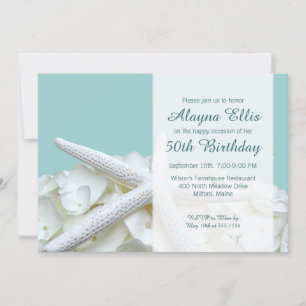 Starfish White Hydrangeas Birthday Party Invites