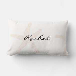 Starfish White Pastel Orange Name Template Beach Lumbar Cushion