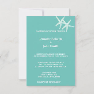 Starfish White Teal Blue Custom Colour Cute Weddin Invitation