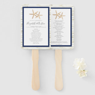 Starfish Whitewash Wood Beach Wedding Program Fan