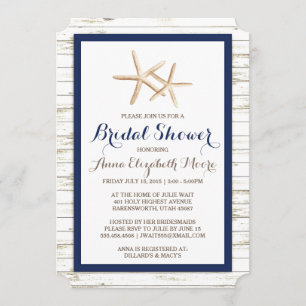 Starfish Whitewashed Wood Beach Bridal Shower Invitation