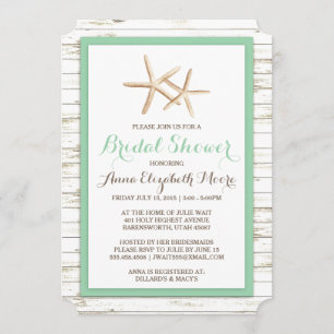 Starfish Whitewashed Wood Beach Bridal Shower Invitation