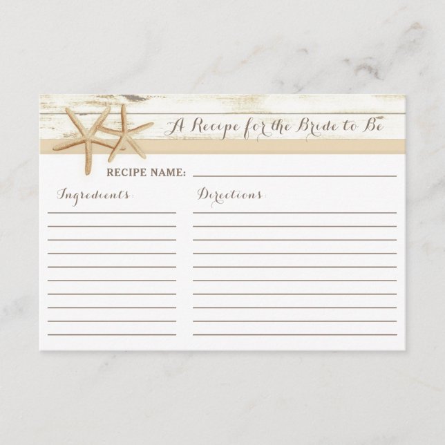 Starfish Whitewashed Wood Beach Recipe Card (Front)