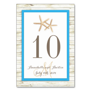 Starfish Whitewashed Wood Beach Tropical Wedding Table Number
