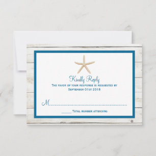 Starfish Whitewashed Wood Beach Wedding Collection RSVP Card
