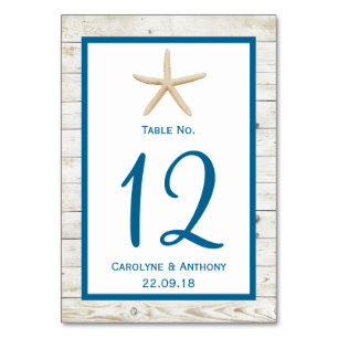 Starfish Whitewashed Wood Beach Wedding Collection Table Number