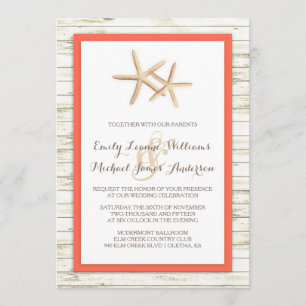 Starfish Whitewashed Wood Beach Wedding Invitation