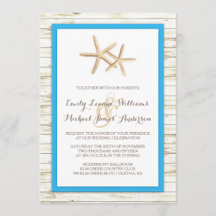 Starfish Whitewashed Wood Beach Wedding Invitation